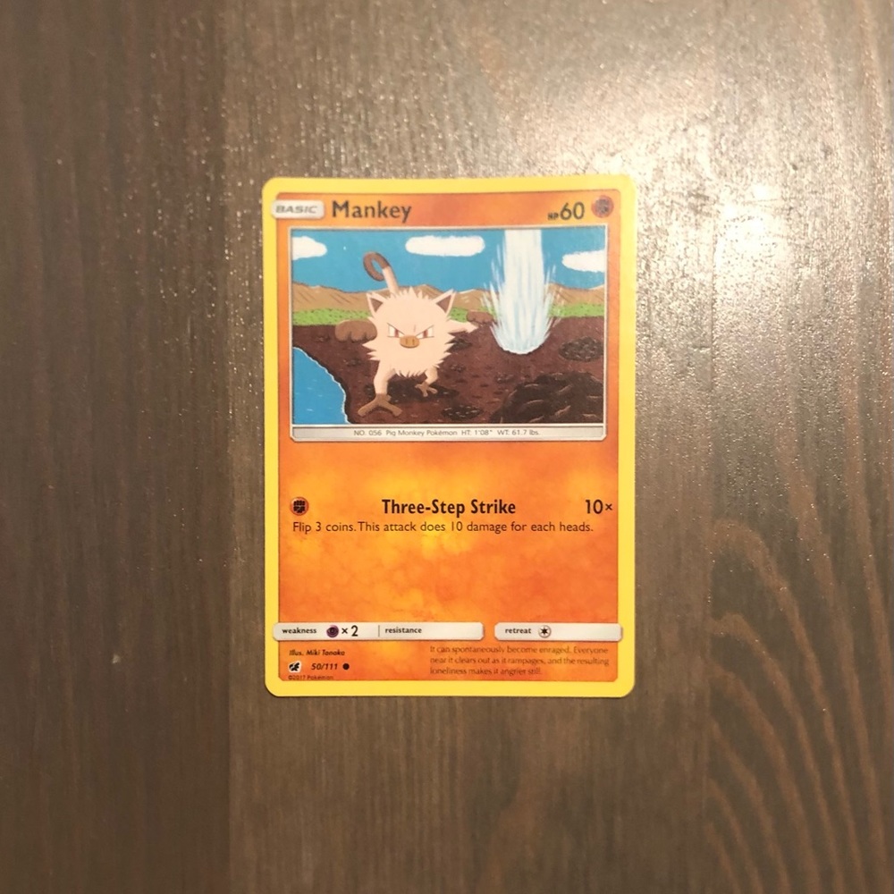 Mankey 50/111 Sun & Moon: Crimson Invasion Common Mint/NM Pokemon